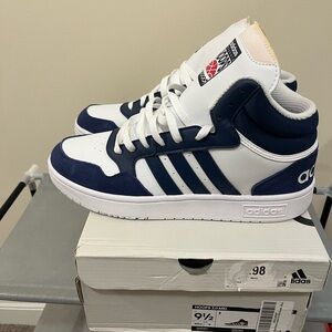 Adidas Hoops 3.0 Mid- Men's White and Navy Baseball Sneakers